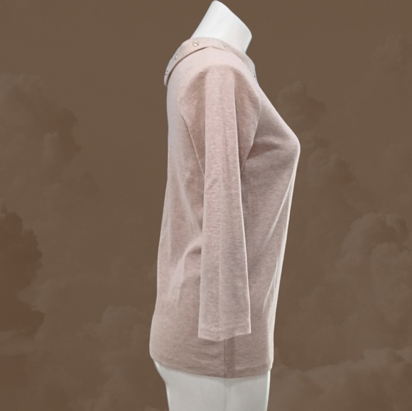 Rafaella Women's Top Heather Brown Beaded Boat Neck 3/4 Sleeve Pullover PS - Picture 4 of 8